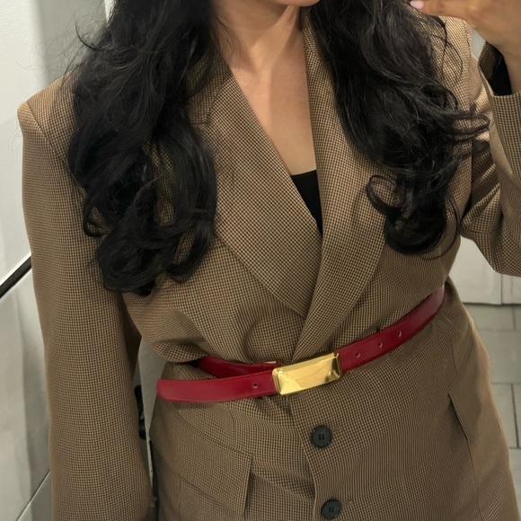 RECTANGULAR BUCKLE THIN LEATHER BELT - Picture 2 of 2